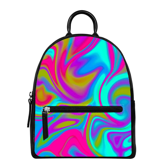 Neon Psychedelic Trippy Print Leather Backpack