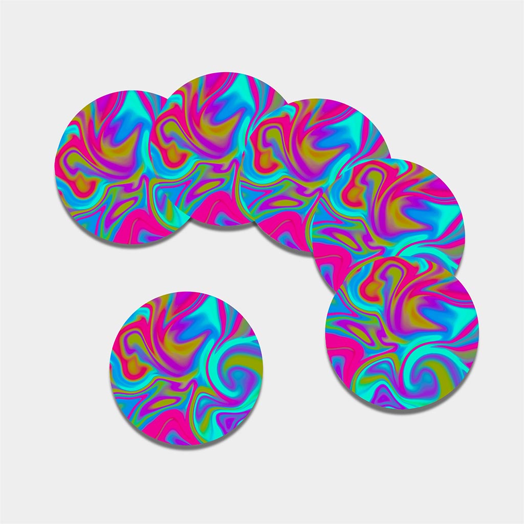 Neon Psychedelic Trippy Print Leather Coaster Set
