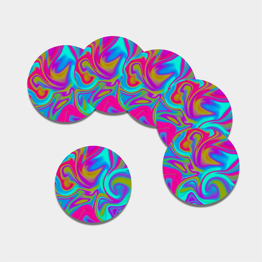 Neon Psychedelic Trippy Print Leather Coaster Set