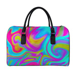 Neon Psychedelic Trippy Print Leather Duffle Bag