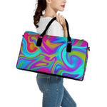 Neon Psychedelic Trippy Print Leather Duffle Bag