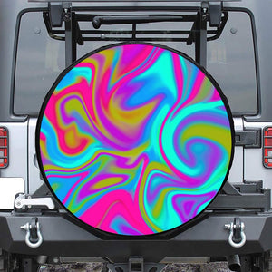 Neon Psychedelic Trippy Print Leather Spare Tire Cover