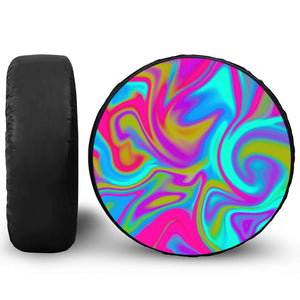 Neon Psychedelic Trippy Print Leather Spare Tire Cover