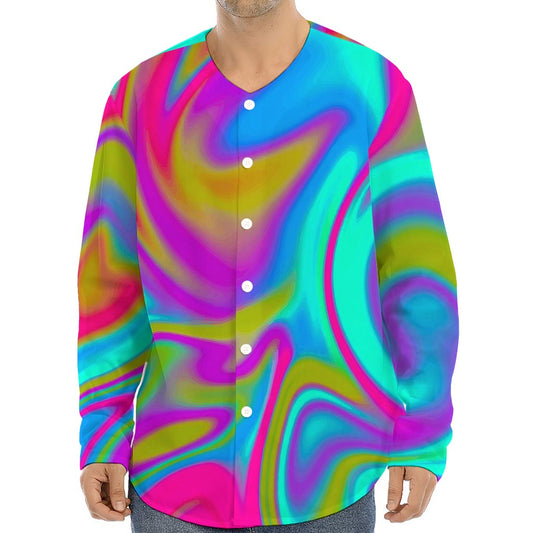 Neon Psychedelic Trippy Print Long Sleeve Baseball Jersey