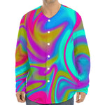 Neon Psychedelic Trippy Print Long Sleeve Baseball Jersey