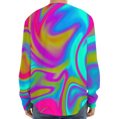 Neon Psychedelic Trippy Print Long Sleeve Baseball Jersey