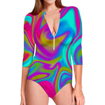 Neon Psychedelic Trippy Print Long Sleeve Swimsuit
