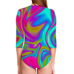 Neon Psychedelic Trippy Print Long Sleeve Swimsuit