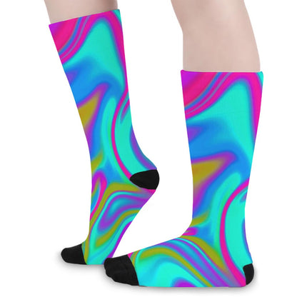 Neon Psychedelic Trippy Print Long Socks