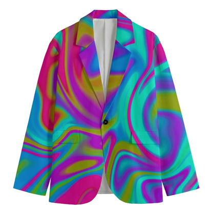 Neon Psychedelic Trippy Print Men's Cotton Blazer