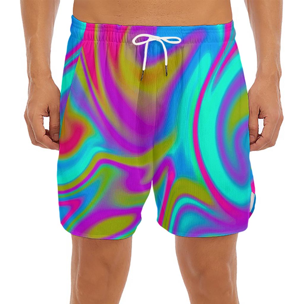 Neon Psychedelic Trippy Print Men's Split Running Shorts