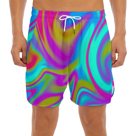 Neon Psychedelic Trippy Print Men's Split Running Shorts