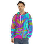 Neon Psychedelic Trippy Print Men's Velvet Pullover Hoodie