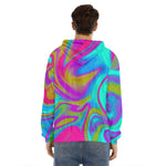 Neon Psychedelic Trippy Print Men's Velvet Pullover Hoodie