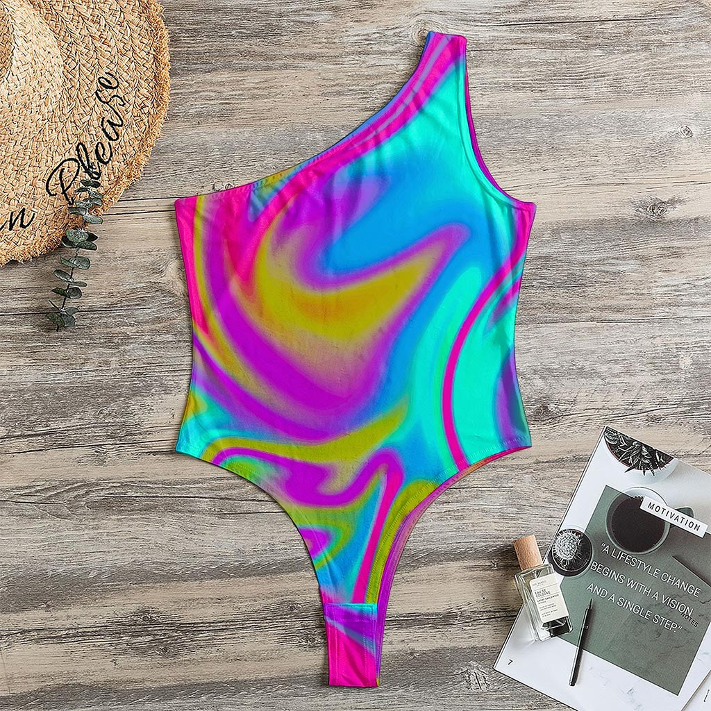 Neon Psychedelic Trippy Print One Shoulder Bodysuit