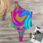 Neon Psychedelic Trippy Print One Shoulder Bodysuit
