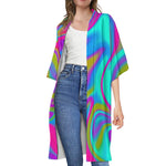 Neon Psychedelic Trippy Print Open Front Beach Cover Up