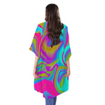 Neon Psychedelic Trippy Print Open Front Beach Cover Up
