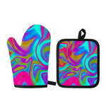Neon Psychedelic Trippy Print Oven Mitt And Pot Holder Set