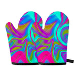 Neon Psychedelic Trippy Print Oven Mitts