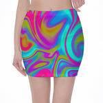 Neon Psychedelic Trippy Print Pencil Mini Skirt