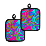 Neon Psychedelic Trippy Print Pot Holders