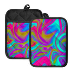 Neon Psychedelic Trippy Print Pot Holders With Pocket