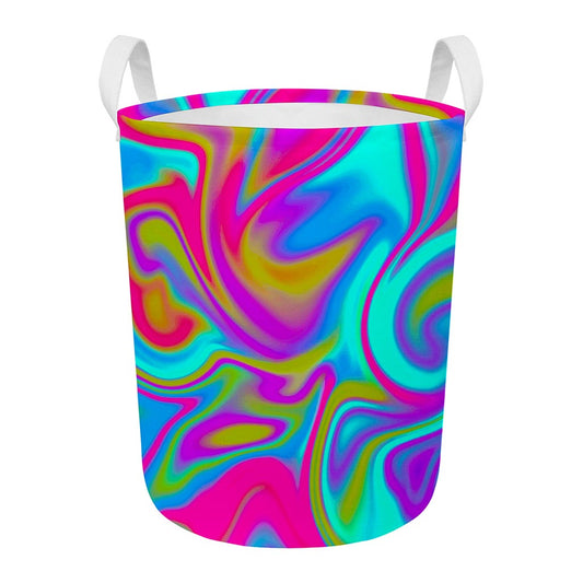 Neon Psychedelic Trippy Print Round Laundry Basket