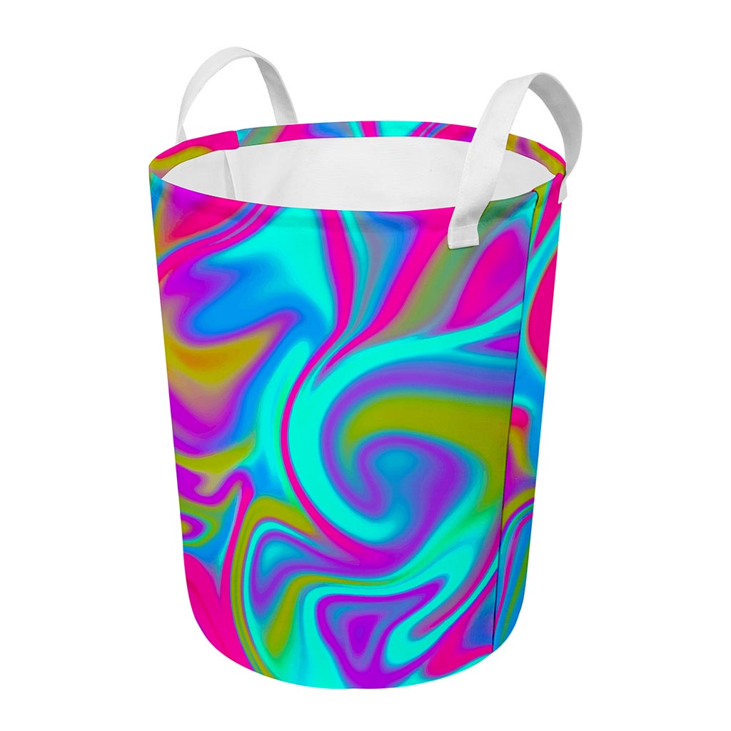 Neon Psychedelic Trippy Print Round Laundry Basket