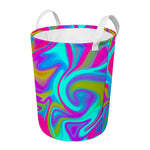 Neon Psychedelic Trippy Print Round Laundry Basket