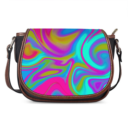 Neon Psychedelic Trippy Print Saddle Bag