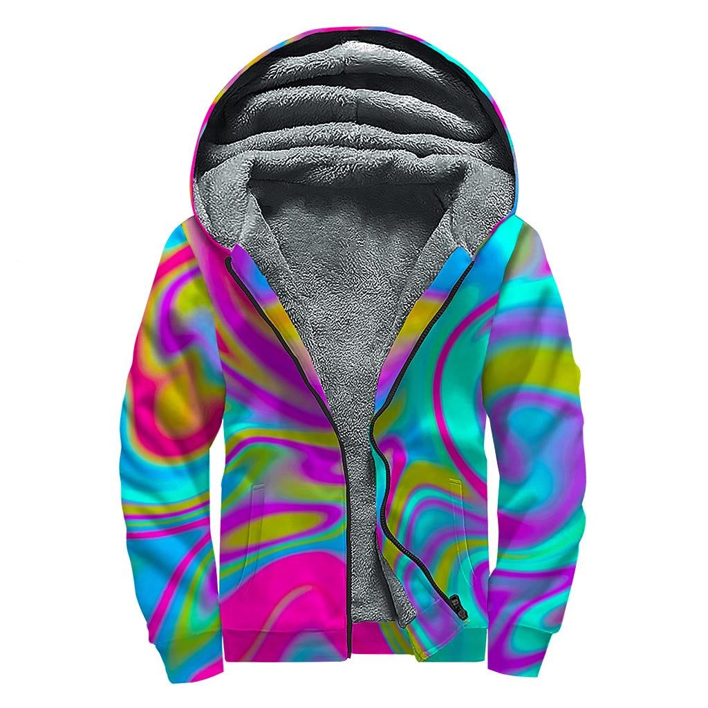 Neon Psychedelic Trippy Print Sherpa Lined Zip Up Hoodie