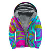 Neon Psychedelic Trippy Print Sherpa Lined Zip Up Hoodie