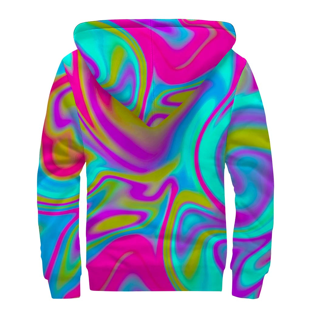 Neon Psychedelic Trippy Print Sherpa Lined Zip Up Hoodie