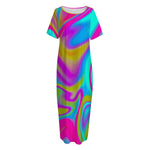 Neon Psychedelic Trippy Print Short Sleeve Long Nightdress