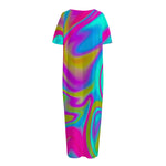 Neon Psychedelic Trippy Print Short Sleeve Long Nightdress