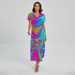 Neon Psychedelic Trippy Print Short Sleeve Maxi Dress