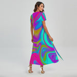 Neon Psychedelic Trippy Print Short Sleeve Maxi Dress