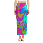 Neon Psychedelic Trippy Print Side Slit Maxi Skirt