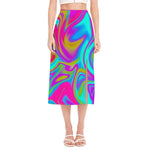 Neon Psychedelic Trippy Print Side Slit Midi Skirt