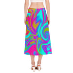 Neon Psychedelic Trippy Print Side Slit Midi Skirt