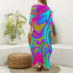 Neon Psychedelic Trippy Print Silk V-Neck Kaftan Dress