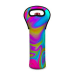Neon Psychedelic Trippy Print Single Neoprene Wine Tote