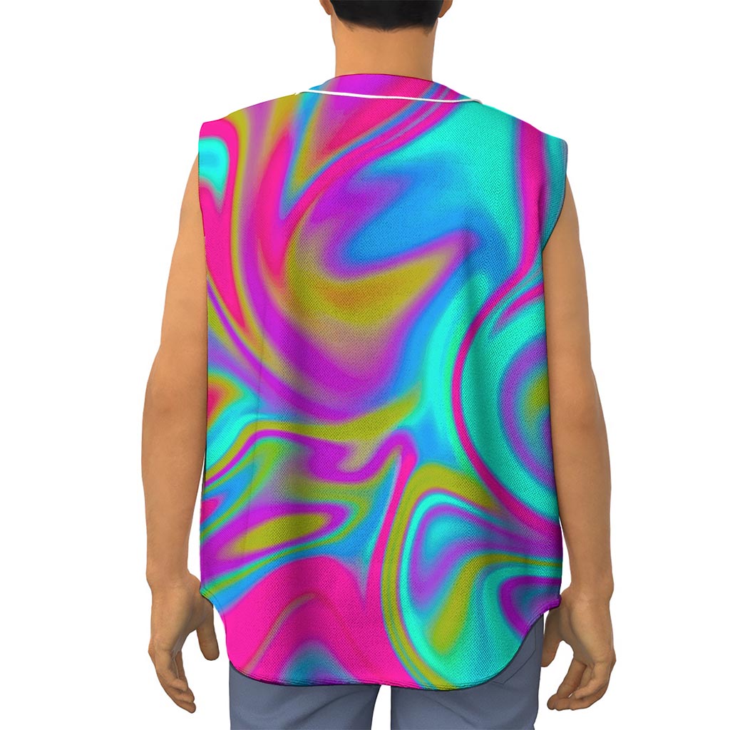 Neon Psychedelic Trippy Print Sleeveless Baseball Jersey