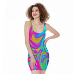 Neon Psychedelic Trippy Print Sleeveless Bodycon Dress