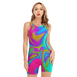 Neon Psychedelic Trippy Print Sleeveless One Piece Swimsuit