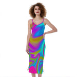 Neon Psychedelic Trippy Print Slim Fit Midi Cami Dress
