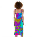 Neon Psychedelic Trippy Print Slim Fit Midi Cami Dress