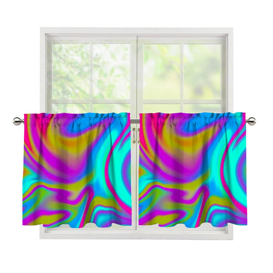 Neon Psychedelic Trippy Print Tier Curtains