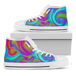 Neon Psychedelic Trippy Print White High Top Sneakers